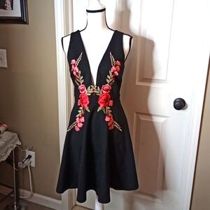 +Mystic+ Los Angelas Floral Embroidery Deep V-Neck Fit n Flare Size M